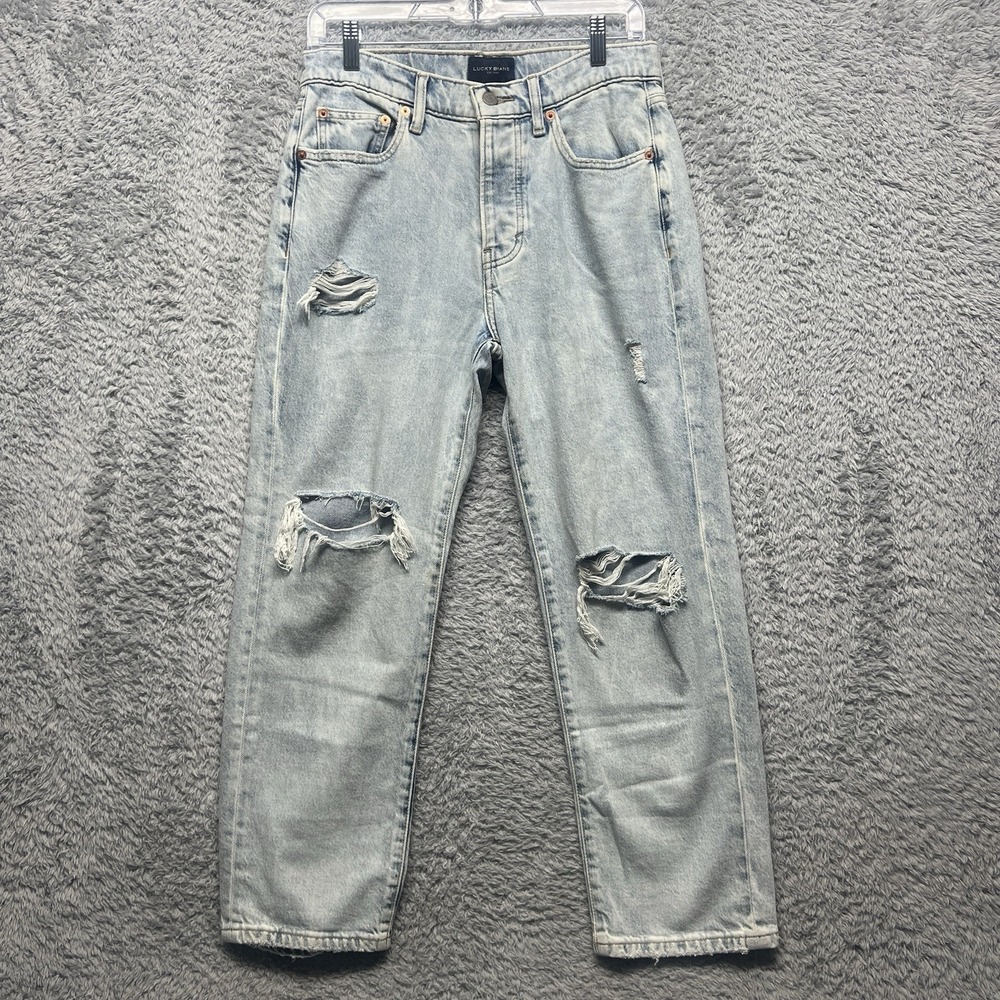 Lucky Brand Jeans Size 2‎ 26 Blue 90s Loose High Rise Crop Button Fly Distressed